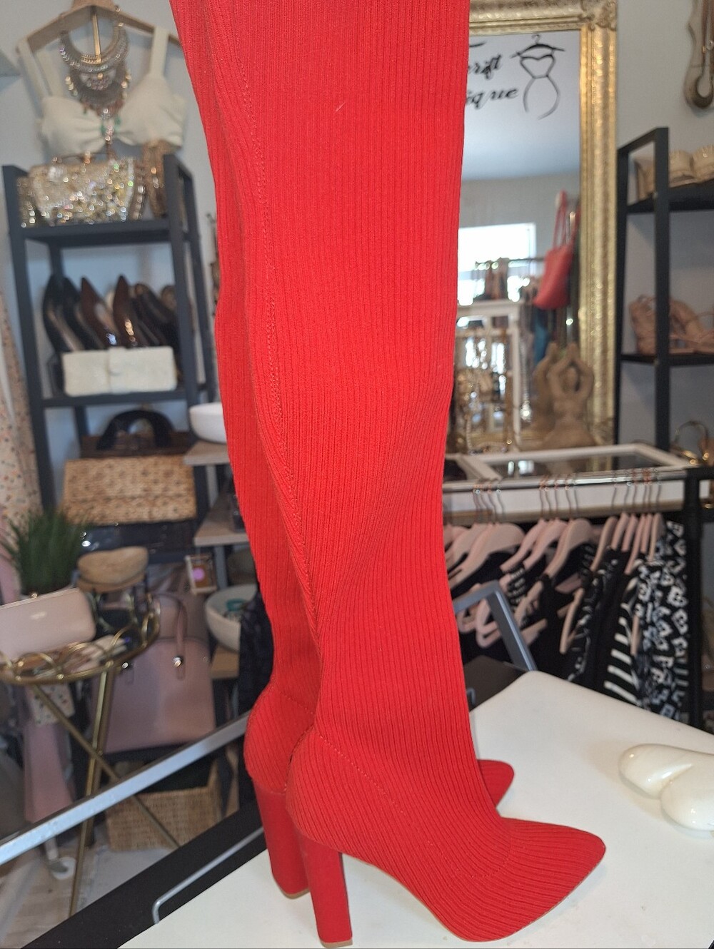 Charlotte Russe Red Ribbed Wedge Sock Booties
